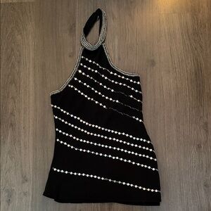 Black Halter Neck Sequin-Trim Women’s Tank Top